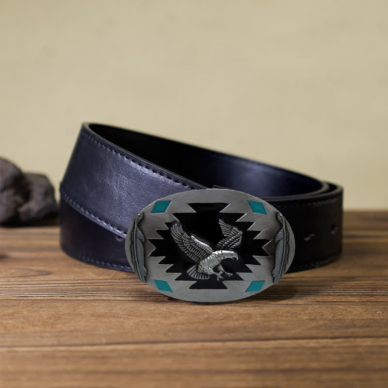 Cintura in pelle fai da te con fibbia Western Flying Eagle da uomo - Aquila - Cintura PU nera (40) - image 3