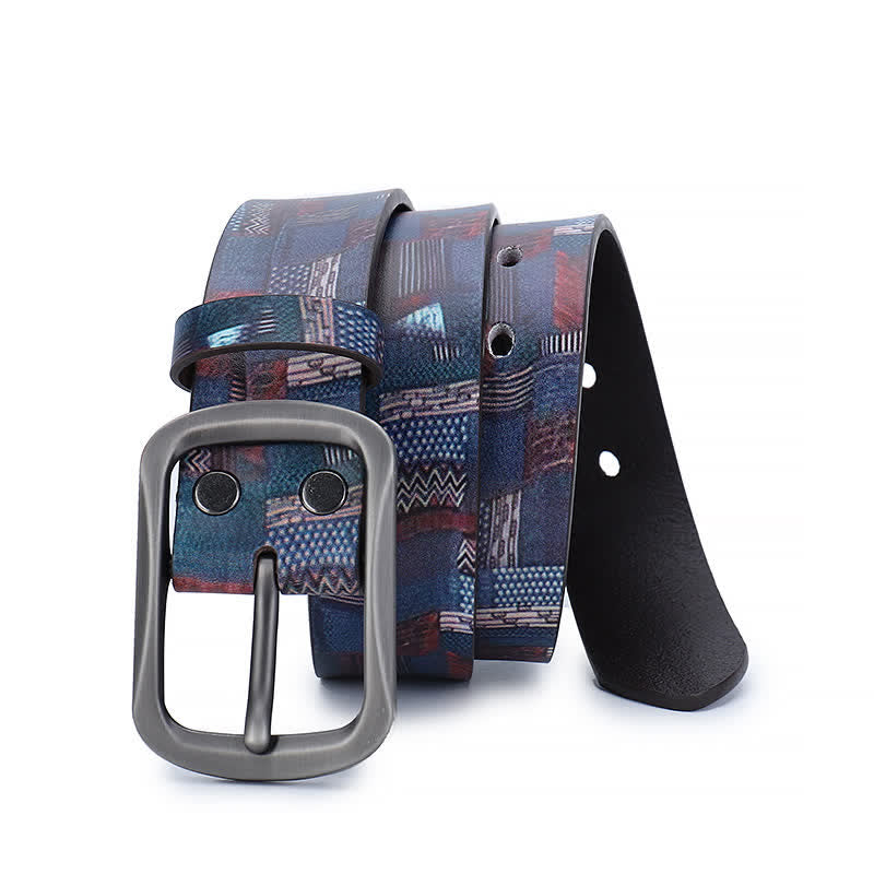 Cintura in vera pelle con motivo graffiti blu navy - image 1