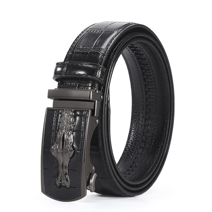 Cintura da uomo in pelle con fibbia automatica con motivo coccodrillo - Stile n. 3 - Nero / Nero - 44 - image 14