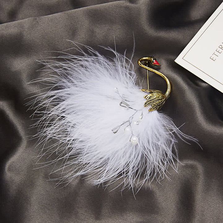 Spilla da donna con piuma di peluche a forma di cigno bianco/nero - image 4