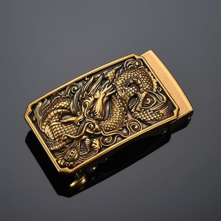 Cintura in pelle con fibbia automatica fai da te a forma di drago arrotolato da uomo - Oro antico - Senza cintura - image 0