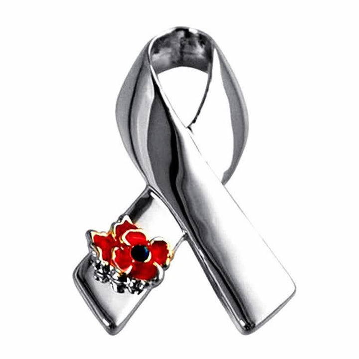 Spilla unisex con nastro di sensibilizzazione sulle malattie, a forma di papavero - Argento - image 0
