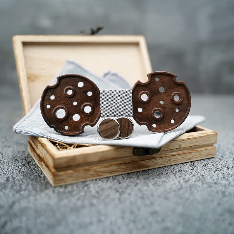 Set di 3 papillon in legno a cerchio cavo da uomo - image 1