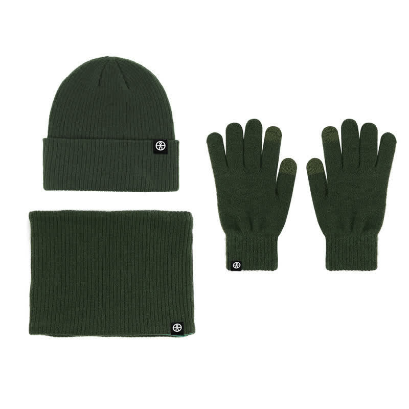Set di 3 cappelli, sciarpe e guanti in morbido, unisex, tinta unita - Verde militare - Regolabile (circa 21 1/4"-23 1/4") - image 14