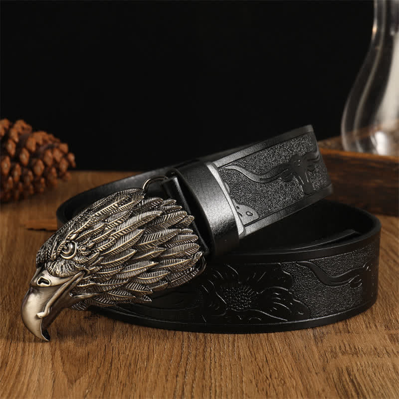 Cintura da uomo in pelle western con testa d'aquila e avvoltoio realistico - Nero #1 / Argento - 42 - image 4