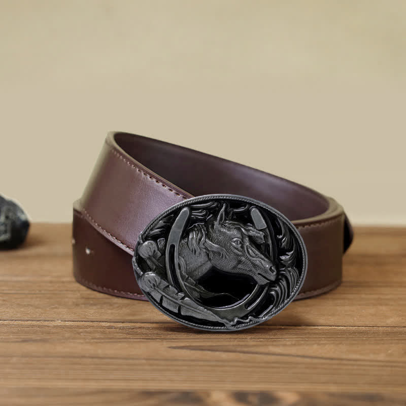 Cintura in pelle con fibbia in smalto nero a ferro di cavallo fai da te da uomo - Ferro di cavallo - Cintura PU marrone (40) - image 7