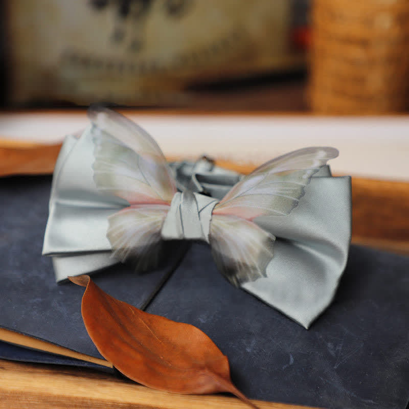 Set da taschino con papillon e fazzoletto da taschino a farfalla in organza vintage da uomo - Argento - Papillon - image 7