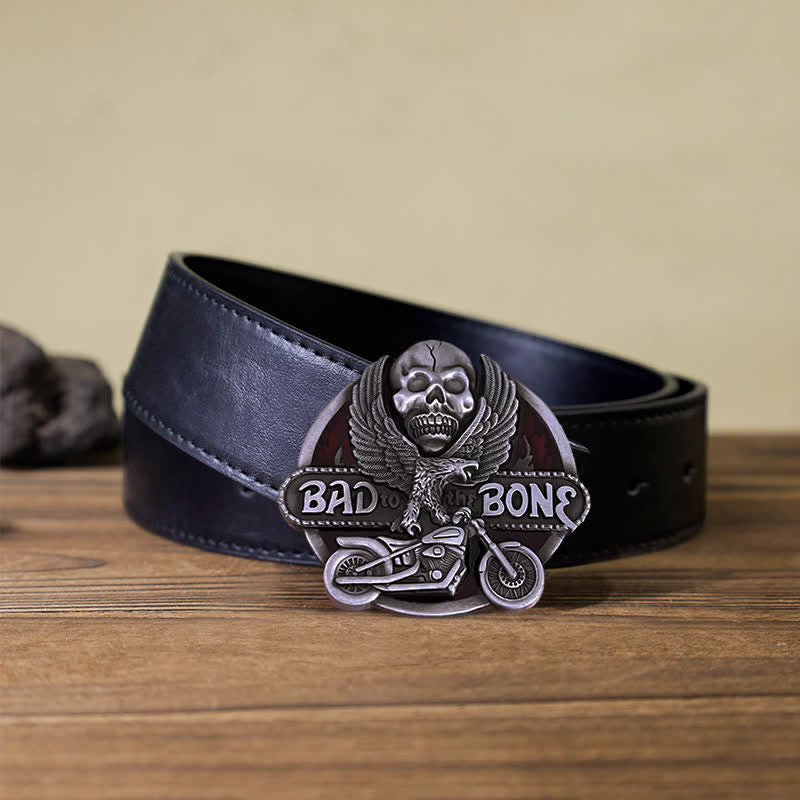 Cintura in pelle con fibbia Bad To The Bone da motociclista con teschio d'aquila fai da te da uomo - Ritorno all'osso - Cintura PU nera (40) - image 3