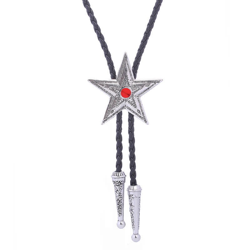 Collana con ciondolo a forma di stella in pietra naturale vintage Bolo Tie - Rosso - Argento antico - image 18