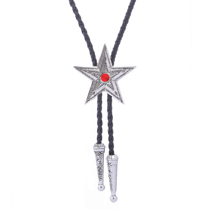 Collana con ciondolo a forma di stella in pietra naturale vintage Bolo Tie - Rosso - Argento antico - image 18