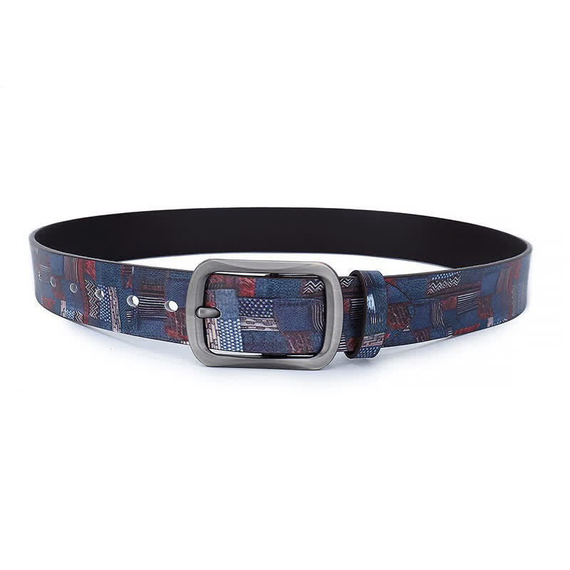 Cintura in vera pelle con motivo graffiti blu navy - image 3