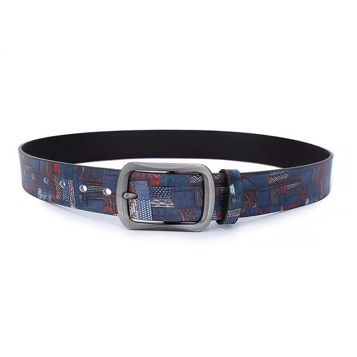 Cintura in vera pelle con motivo graffiti blu navy - image 3