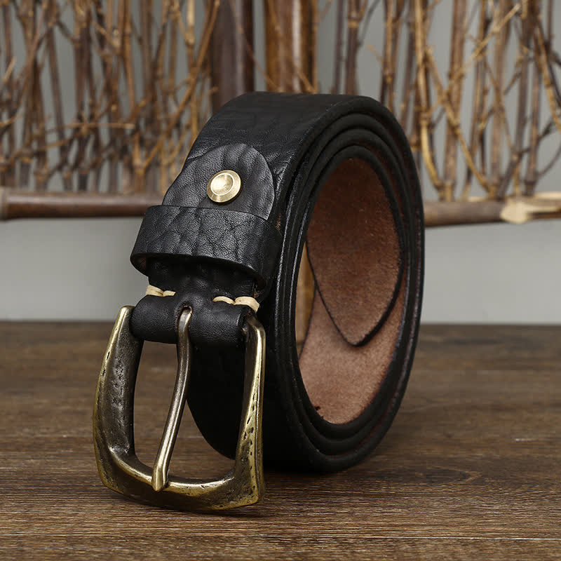 Cintura in pelle con motivo retrò in pelle di yak da uomo - Nero - 46 - image 8