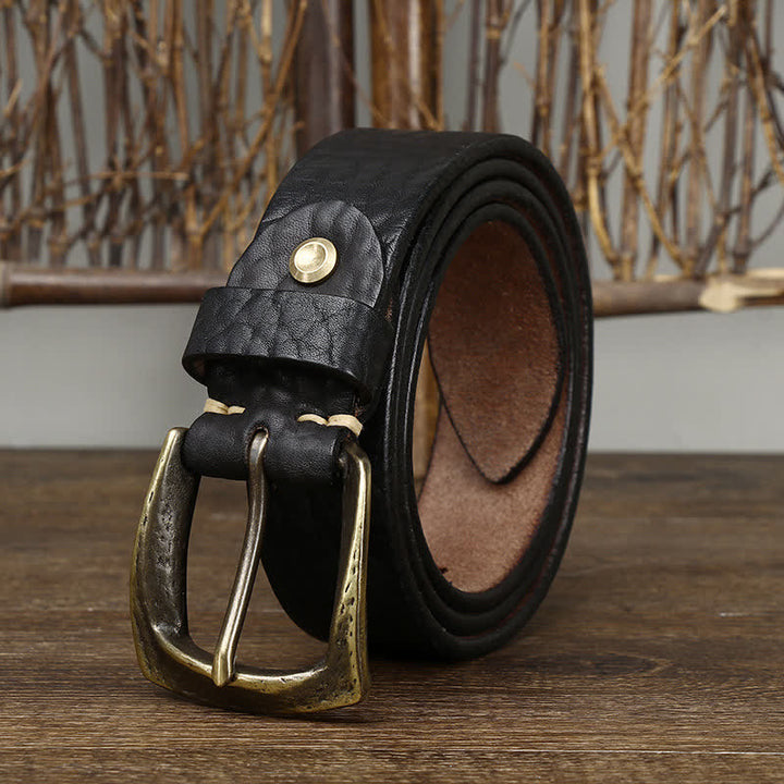 Cintura in pelle con motivo retrò in pelle di yak da uomo - Nero - 46 - image 8