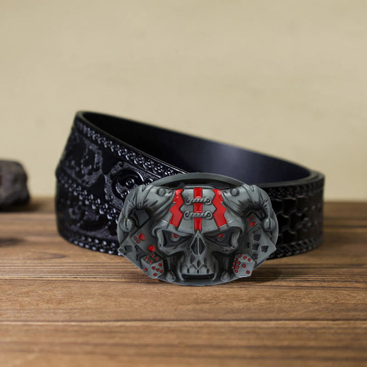 Cintura in pelle con fibbia Joker Clown Skull fai da te da uomo - Argento antico - Cintura nera intagliata (40) - image 18