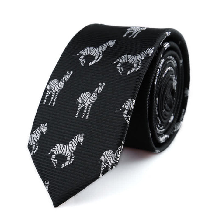 Cravatta da uomo nera sottile in twill con motivi zebrati - Nero - image 0