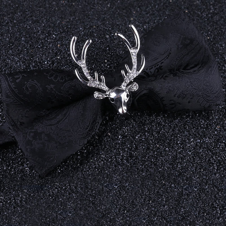 Papillon da uomo con decorazione testa di alce natalizia Paisley - Nero e argento - image 8