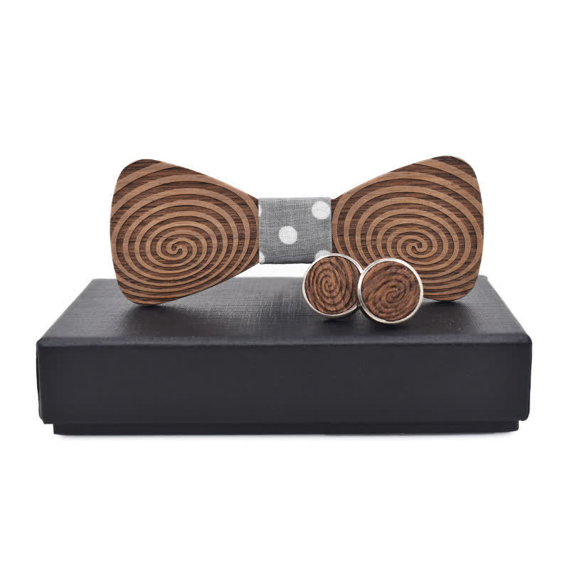 Set di 2 papillon in legno con stampa a vortice ipnotico da uomo - Grigio - image 7