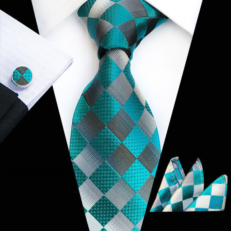 Set di 3 cravatte a scacchi con colori a contrasto da uomo - Verde - image 2