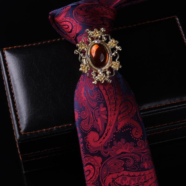 Cravatta con fibbia a spillo stile retrò da uomo - Gemma e Borgogna Paisley - image 14