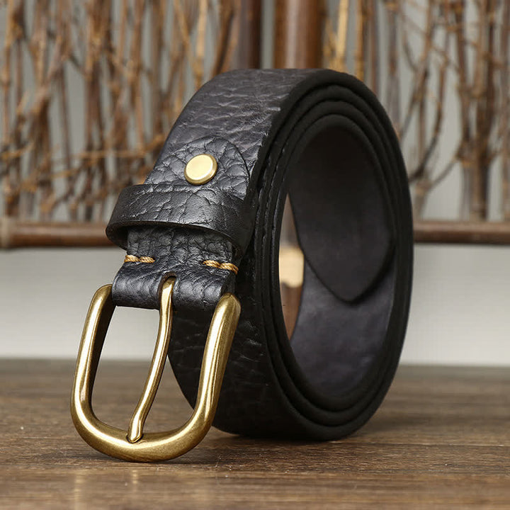 Cintura in pelle con motivo in pelle di bisonte goffrata da uomo - Nero - 46 - image 0