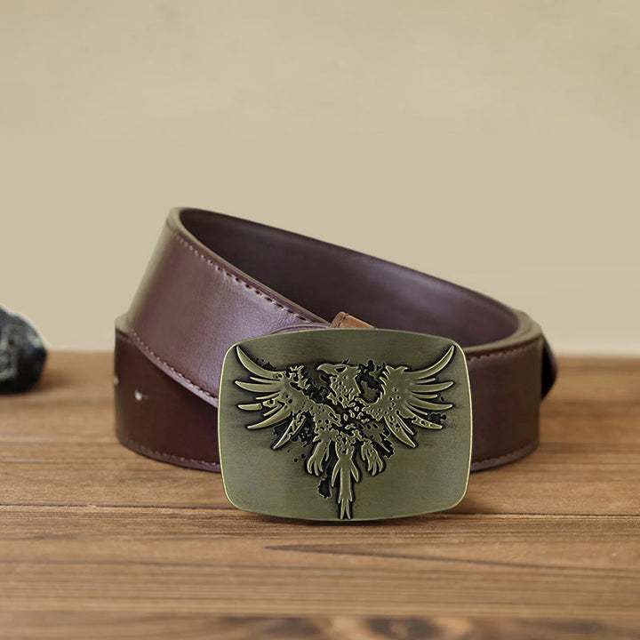 Cintura in pelle con fibbia a forma di aquila fenice risorgente fai da te da uomo - Bronzo - Cintura PU marrone (40) - image 10