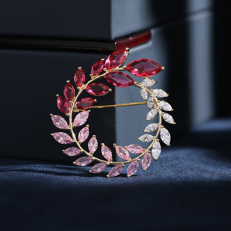Spilla da donna con foglie di grano dorate e zirconi - Rosa - image 4