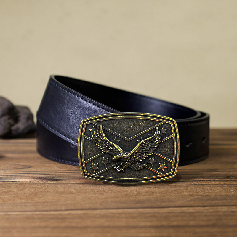 Cintura in pelle con fibbia a forma di bandiera con aquila fai da te da uomo - image 3