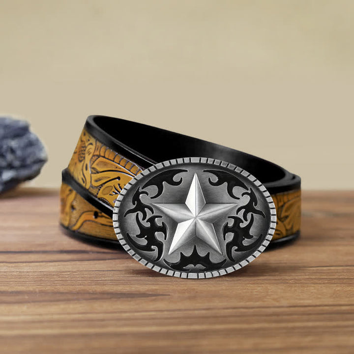 Cintura in pelle con fibbia a stella solitaria in argento fai da te da uomo - Stella - Cintura marrone sabbia (40) - image 13