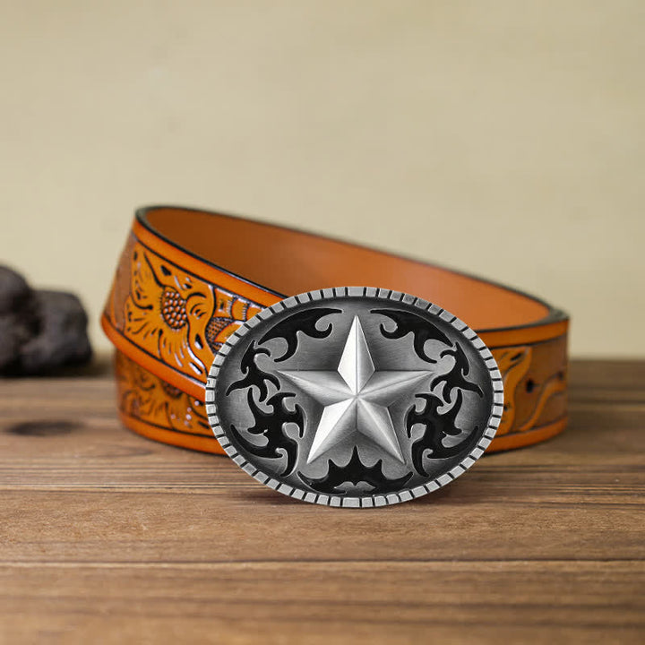 Cintura in pelle con fibbia a stella solitaria in argento fai da te da uomo - Stella - Cintura intagliata arancione (40) - image 15