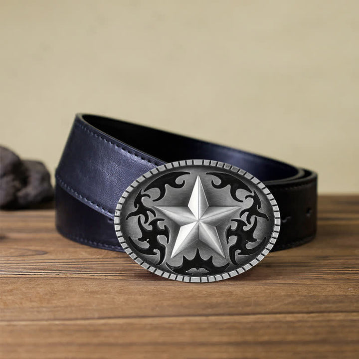 Cintura in pelle con fibbia a stella solitaria in argento fai da te da uomo - Stella - Cintura PU nera (40) - image 3