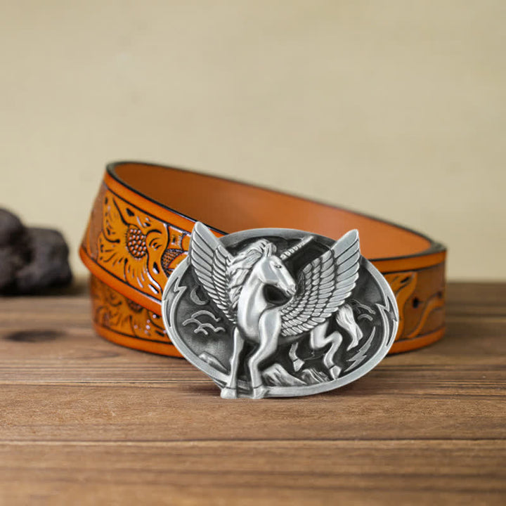 Cintura in pelle con fibbia unicorno argento antico fai da te da uomo - Unicorno - Cintura intagliata arancione (40) - image 17