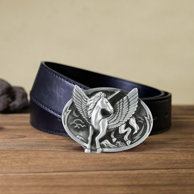 Cintura in pelle con fibbia unicorno argento antico fai da te da uomo - Unicorno - Cintura PU nera (40) - image 5