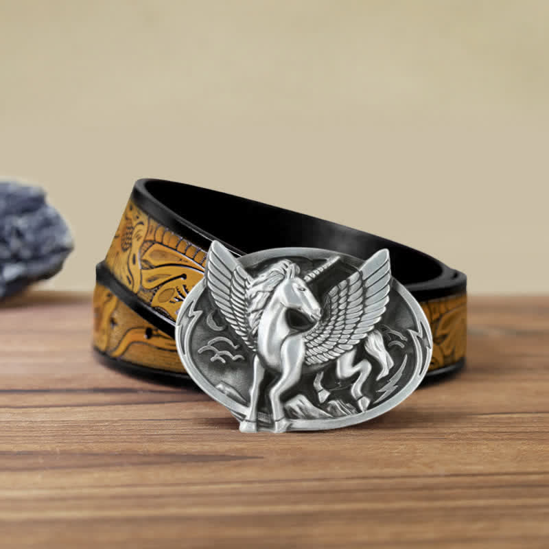 Cintura in pelle con fibbia unicorno argento antico fai da te da uomo - Unicorno - Cintura marrone sabbia (40) - image 15