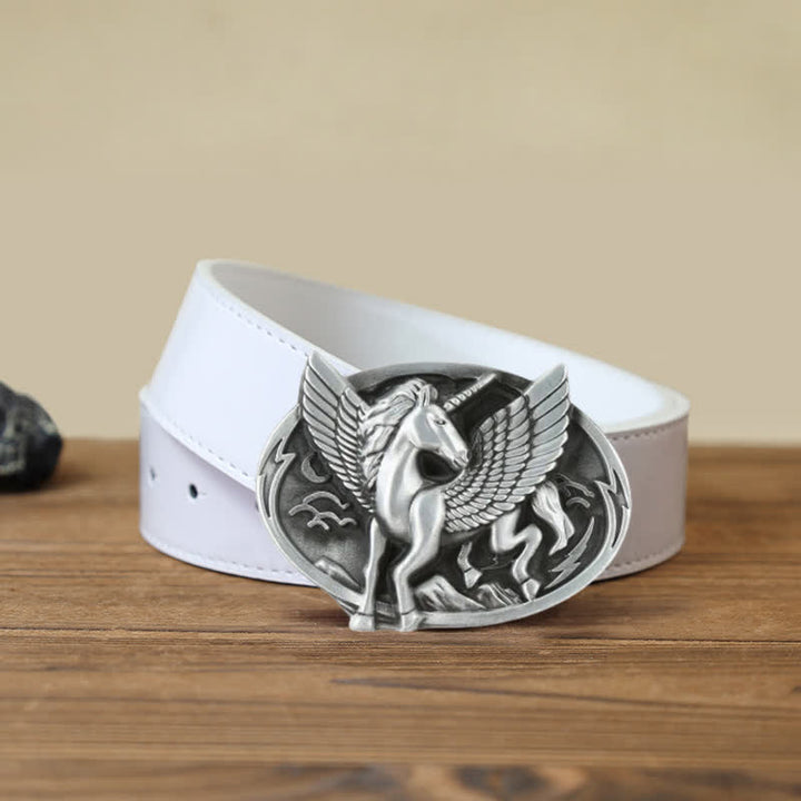 Cintura in pelle con fibbia unicorno argento antico fai da te da uomo - Unicorno - Cintura PU bianca (40) - image 7