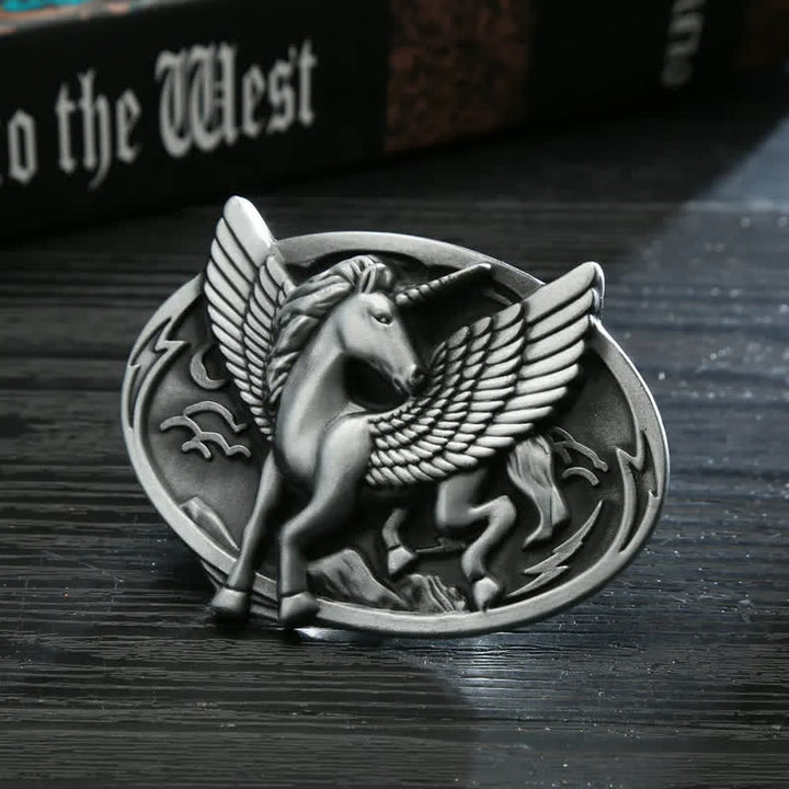 Cintura in pelle con fibbia unicorno argento antico fai da te da uomo - Unicorno - Senza cintura - image 0