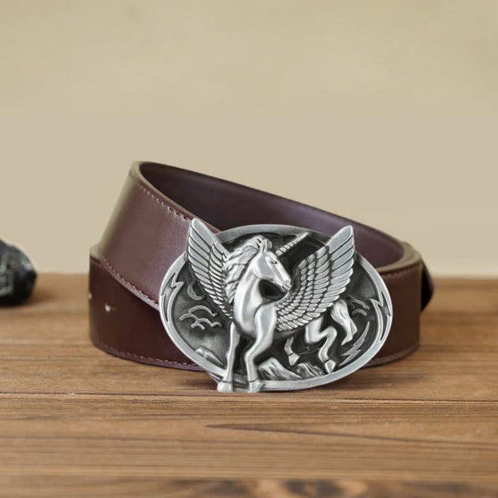 Cintura in pelle con fibbia unicorno argento antico fai da te da uomo - Unicorno - Cintura PU marrone (40) - image 9