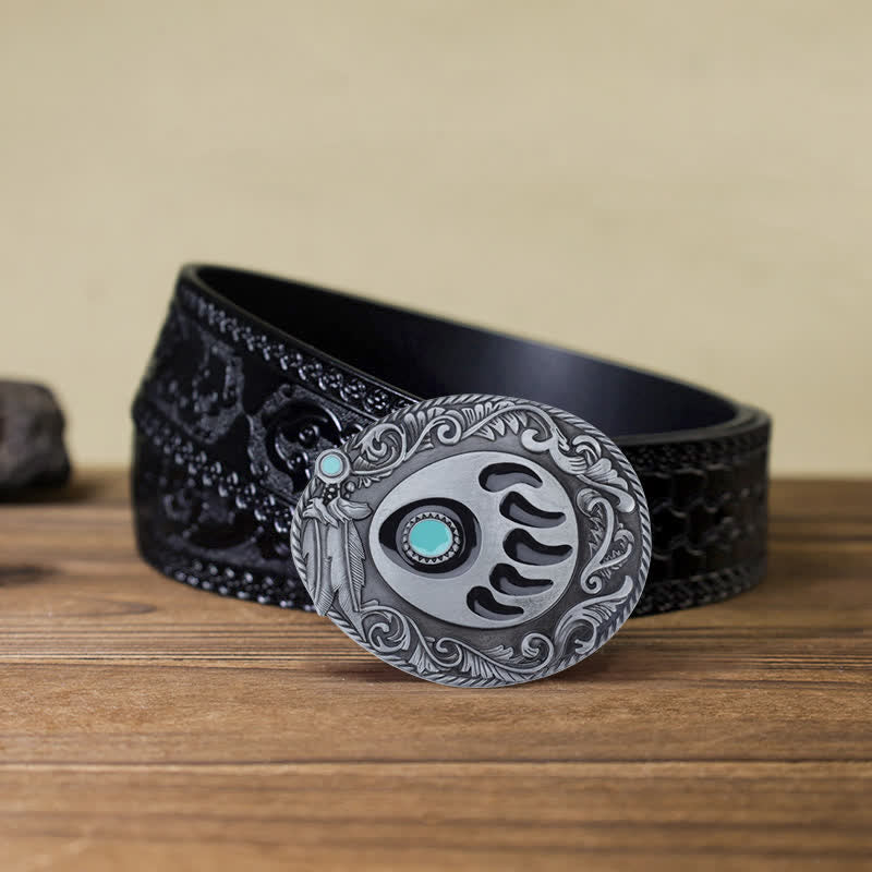 Cintura in pelle con fibbia a forma di zampa d'orso in smalto blu fai da te da uomo - Zampa d'orso - Cintura nera intagliata (40) - image 11