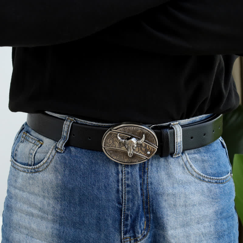 Cintura da uomo in pelle con testa di toro e coltello pieghevole - image 6
