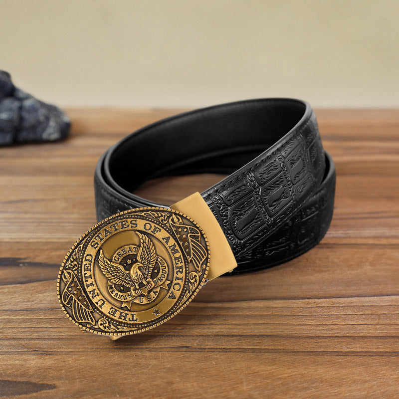 Cintura in pelle con fibbia automatica fai da te con bandiera USA Eagle da uomo - Bronzo antico - Cintura con motivo serpente nero (40) - image 14