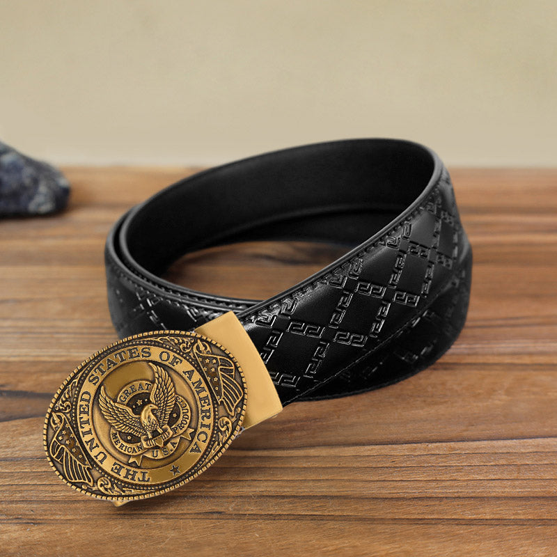 Cintura in pelle con fibbia automatica fai da te con bandiera USA Eagle da uomo - Bronzo antico - Cintura modello diamante nero (40) - image 13