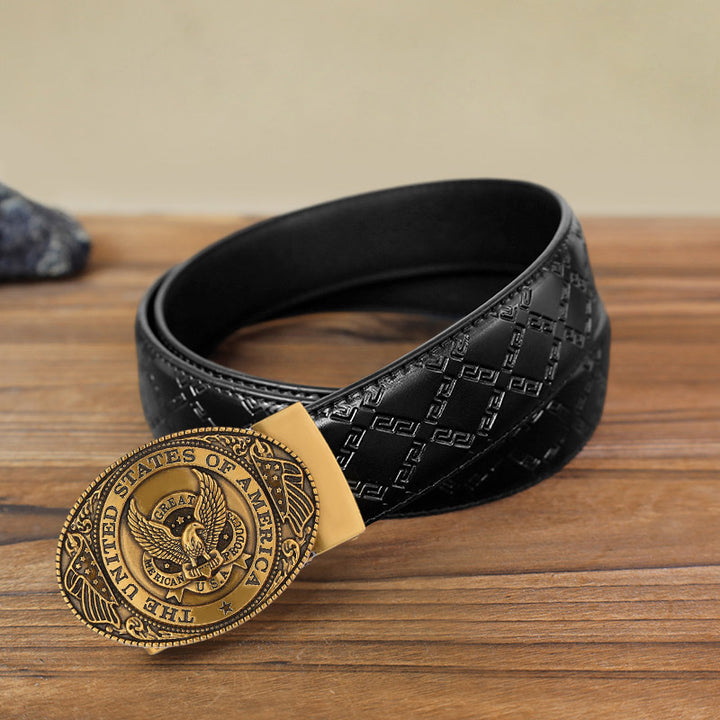 Cintura in pelle con fibbia automatica fai da te con bandiera USA Eagle da uomo - Bronzo antico - Cintura modello diamante nero (40) - image 13