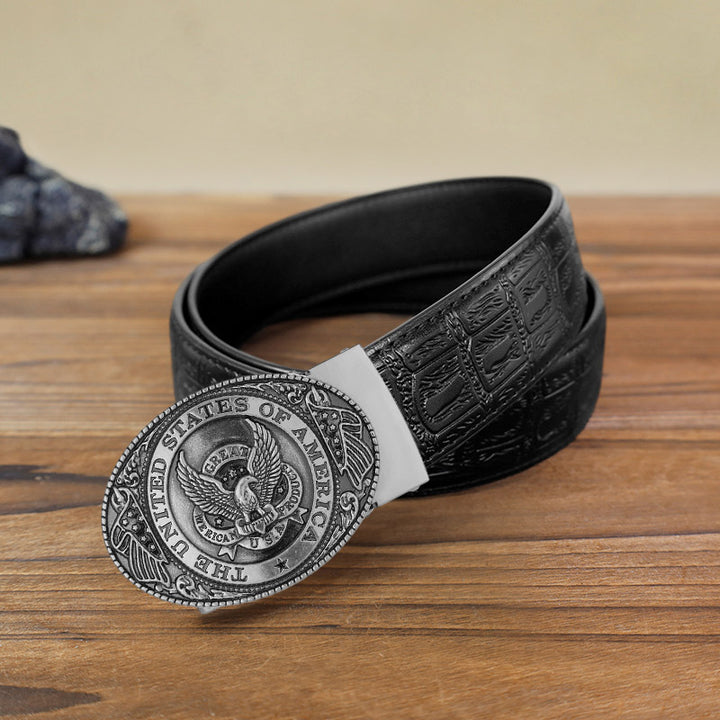Cintura in pelle con fibbia automatica fai da te con bandiera USA Eagle da uomo - Argento antico - Cintura con motivo serpente nero (40) - image 3