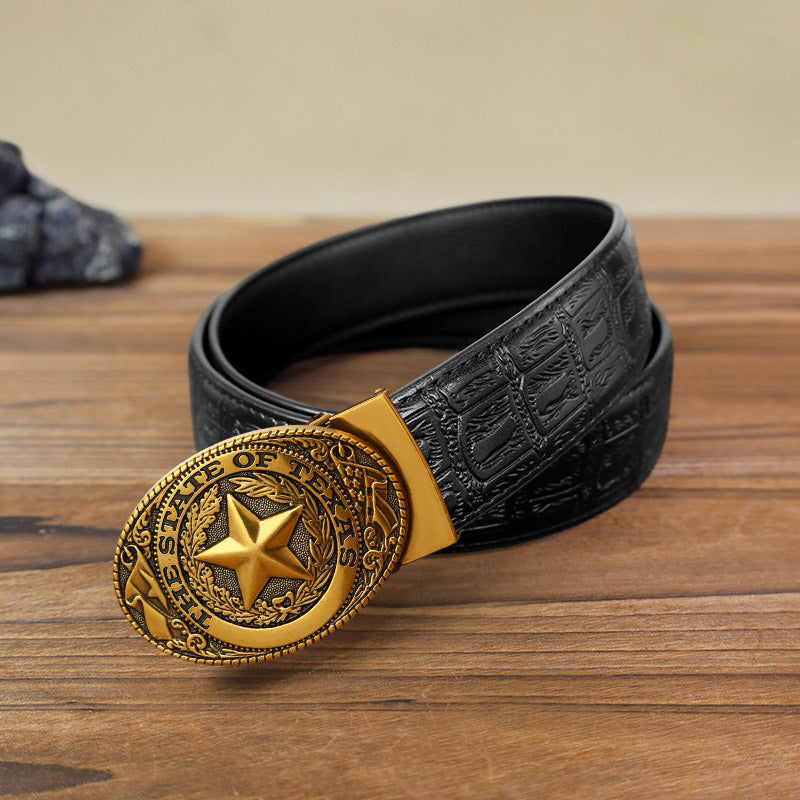 Cintura in pelle con fibbia automatica Texas Pentagram fai da te da uomo - Bronzo antico - Cintura con motivo serpente nero (40) - image 15