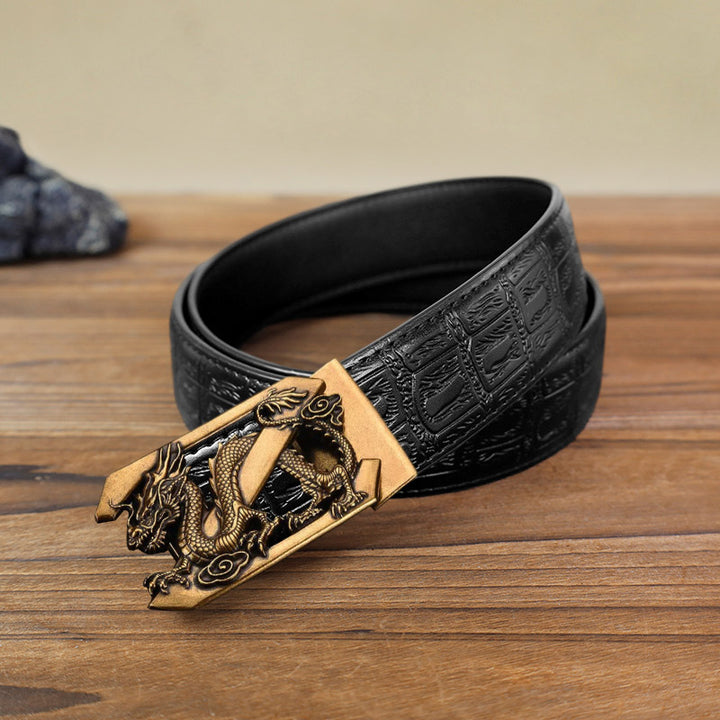 Cintura in pelle con fibbia automatica fai da te con lettera Z drago da uomo - Oro antico - Cintura con motivo serpente nero (40) - image 3