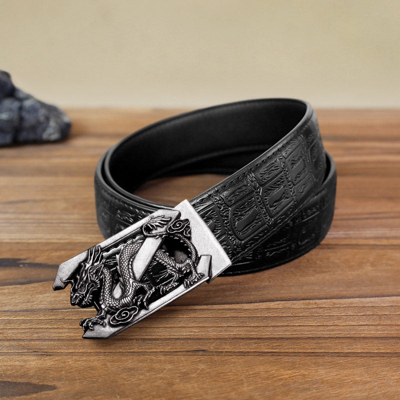 Cintura in pelle con fibbia automatica fai da te con lettera Z drago da uomo - Argento antico - Cintura con motivo serpente nero (40) - image 12