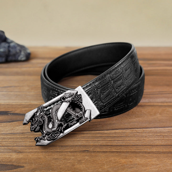 Cintura in pelle con fibbia automatica fai da te con lettera Z drago da uomo - Argento antico - Cintura con motivo serpente nero (40) - image 12