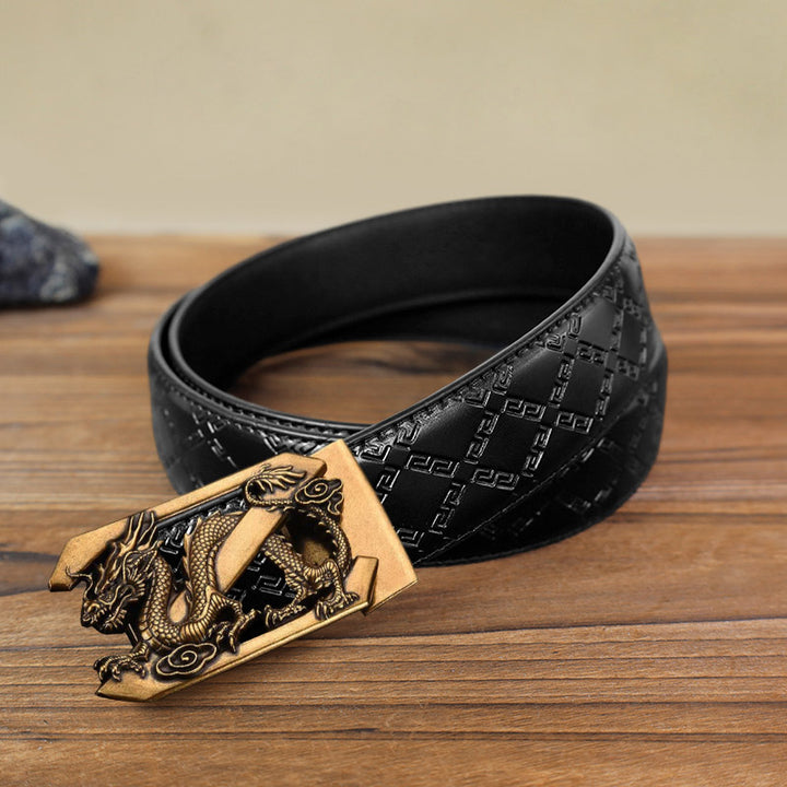 Cintura in pelle con fibbia automatica fai da te con lettera Z drago da uomo - Oro antico - Cintura modello diamante nero (40) - image 2