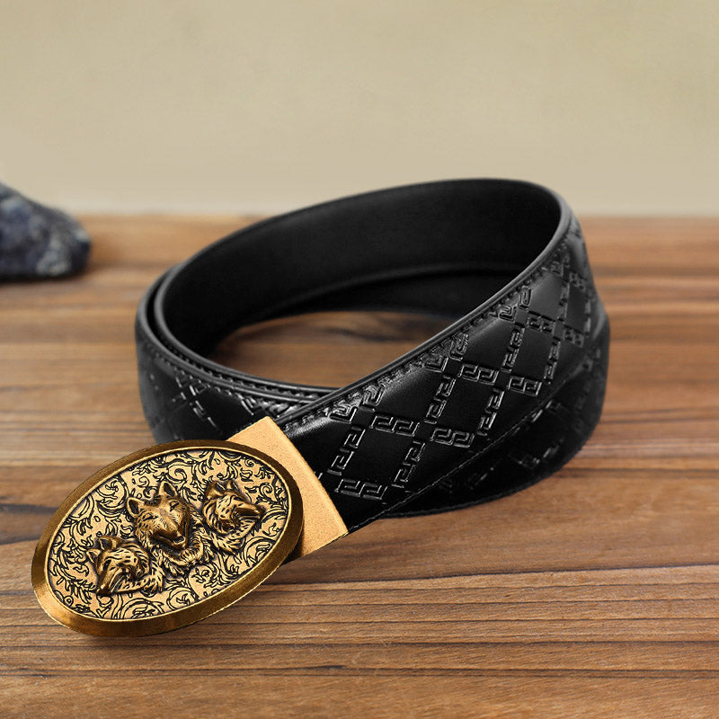Cintura in pelle con fibbia automatica Hungry Wolves fai da te da uomo - Oro antico - Cintura modello diamante nero (40) - image 11