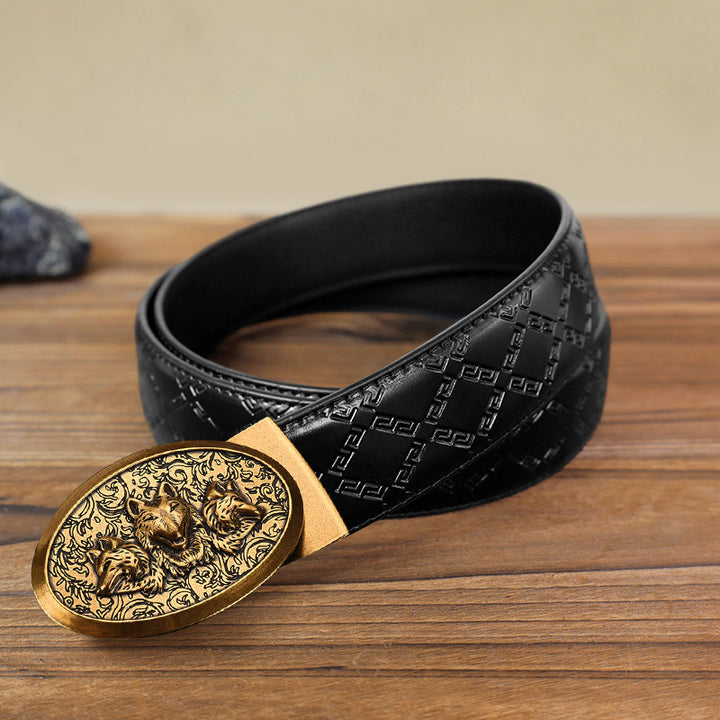 Cintura in pelle con fibbia automatica Hungry Wolves fai da te da uomo - Oro antico - Cintura modello diamante nero (40) - image 11